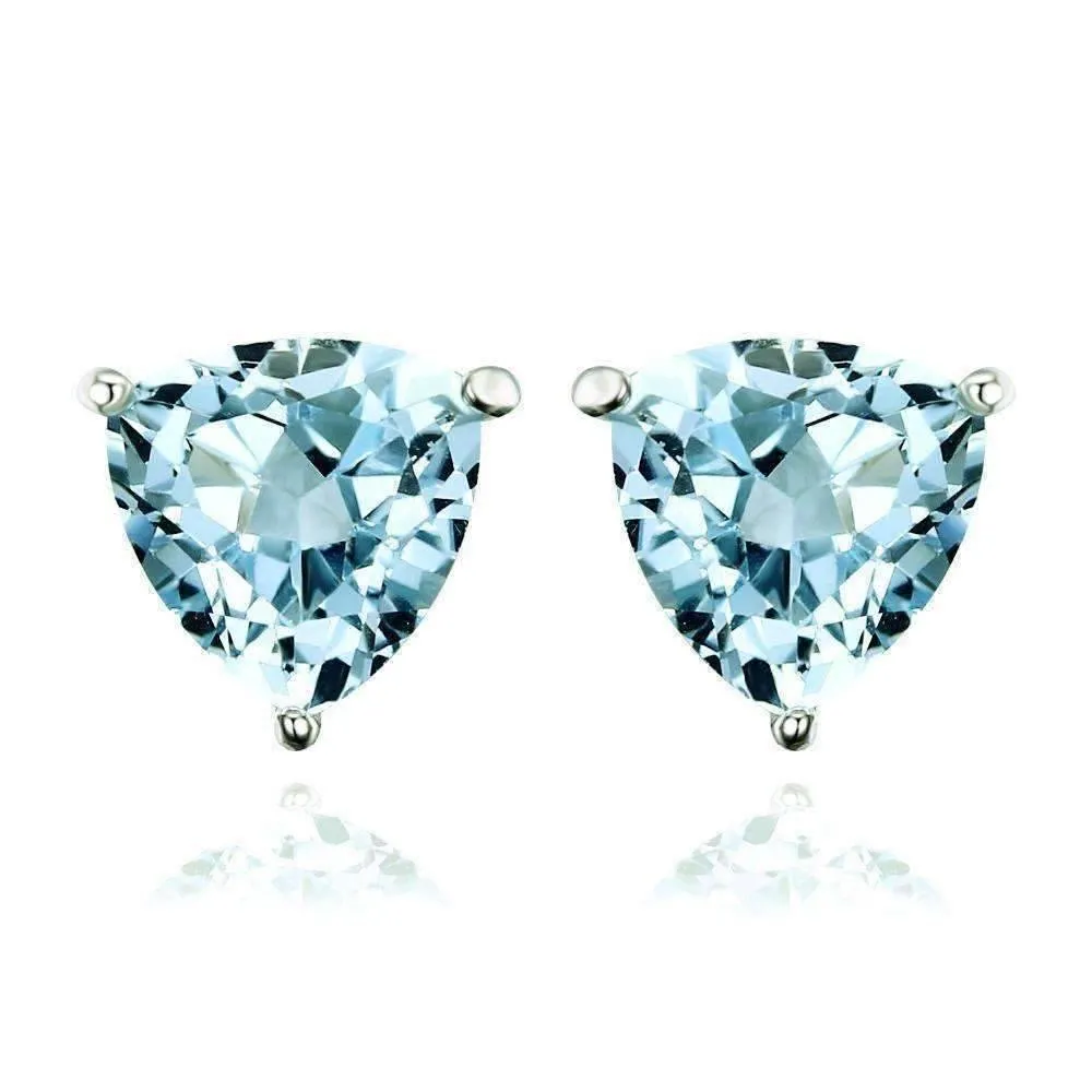 Ice Blue Genuine Topaz Trillion Cut 1.8 CT IOBI Precious Gems Stud Earrings