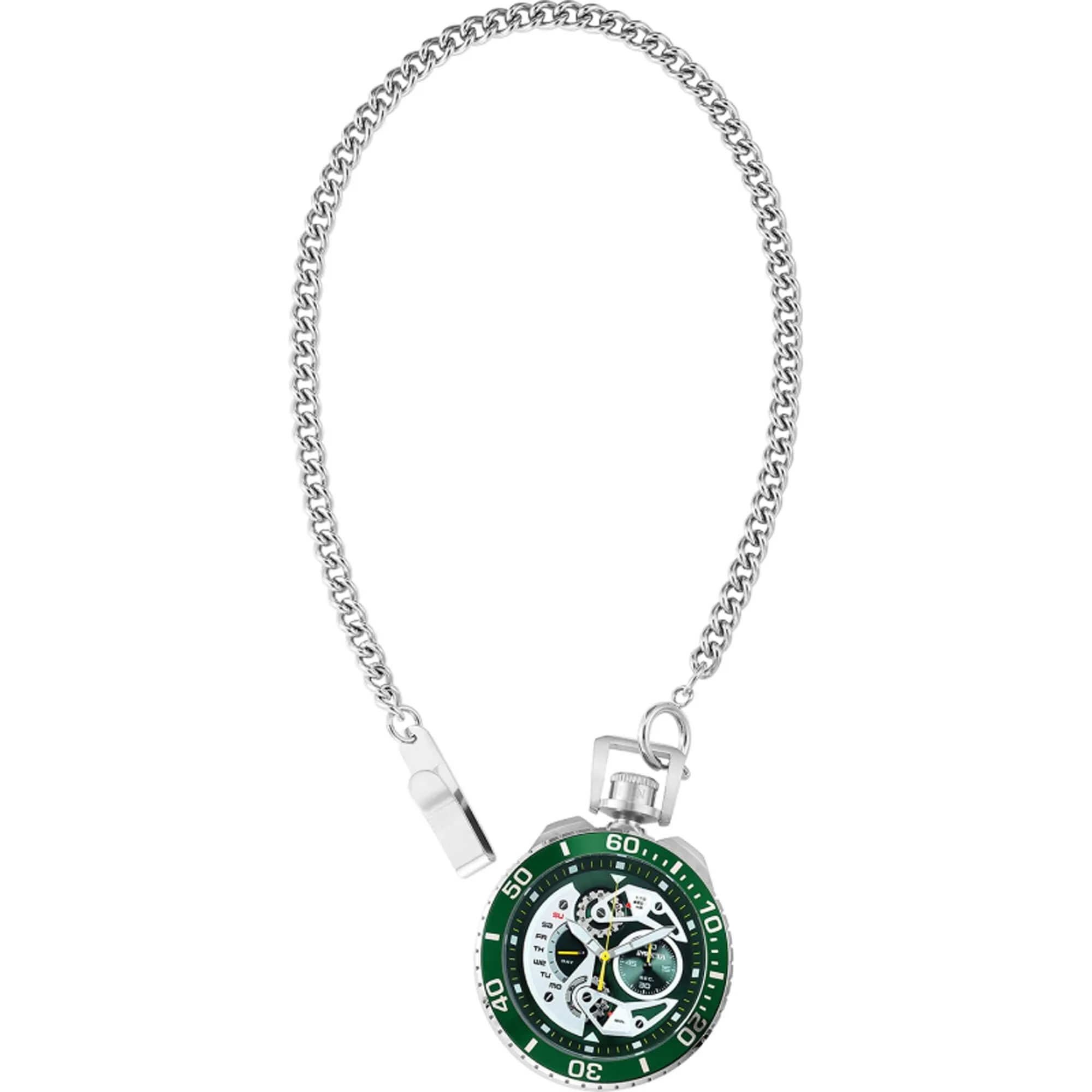 Invicta Men's Chronograph Pocket Watch - Pro Diver Silver Tone and Green Dial | 35438