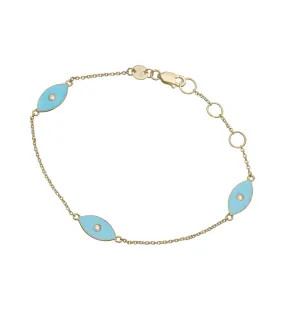 Jennifer Zeuner - Nazar Enamel Romy Bracelet in 14k Yellow Gold Plated Silver Turquoise Enamel Diamond