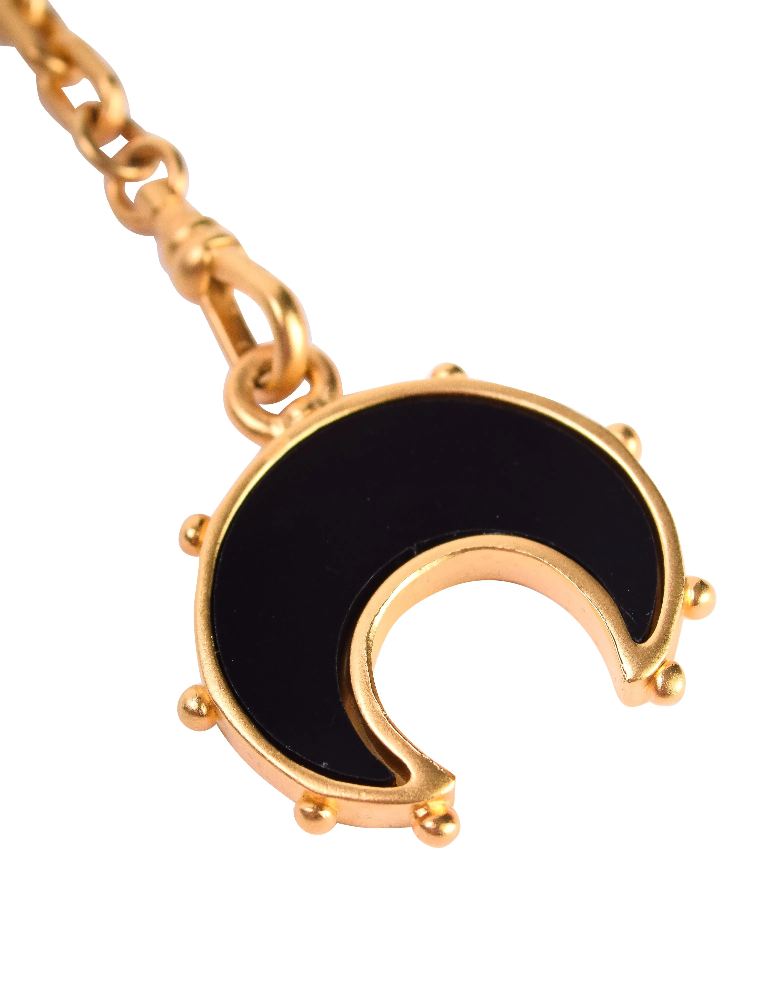 Karl Lagerfeld Vintage Brushed Gold Black Glass Moon Lariat Necklace