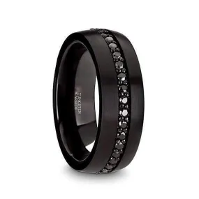 KINGSTON Men's Domed Multiple Black Sapphires Tungsten Wedding Band- 8mm