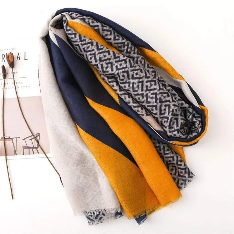 Ladies New Fashion Geometric Patchwork Fringe Viscose Shawl