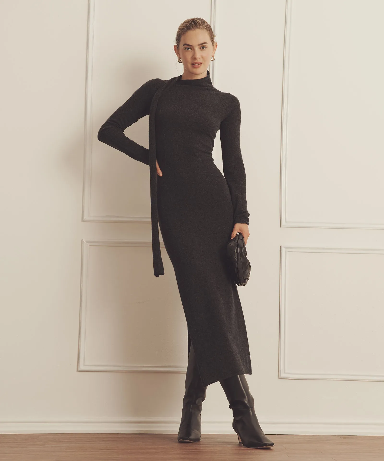 Luxe Cashmere Asymmetrical Dress with Scarf