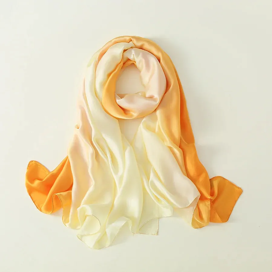 Luxury Brand Solid Color Gradient Silk Scarf Women Fashion Luxury Shawls and Wraps Beach Female Foulard Oversides Wholesale