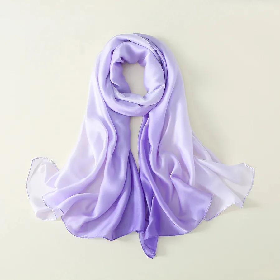 Luxury Brand Solid Color Gradient Silk Scarf Women Fashion Luxury Shawls and Wraps Beach Female Foulard Oversides Wholesale