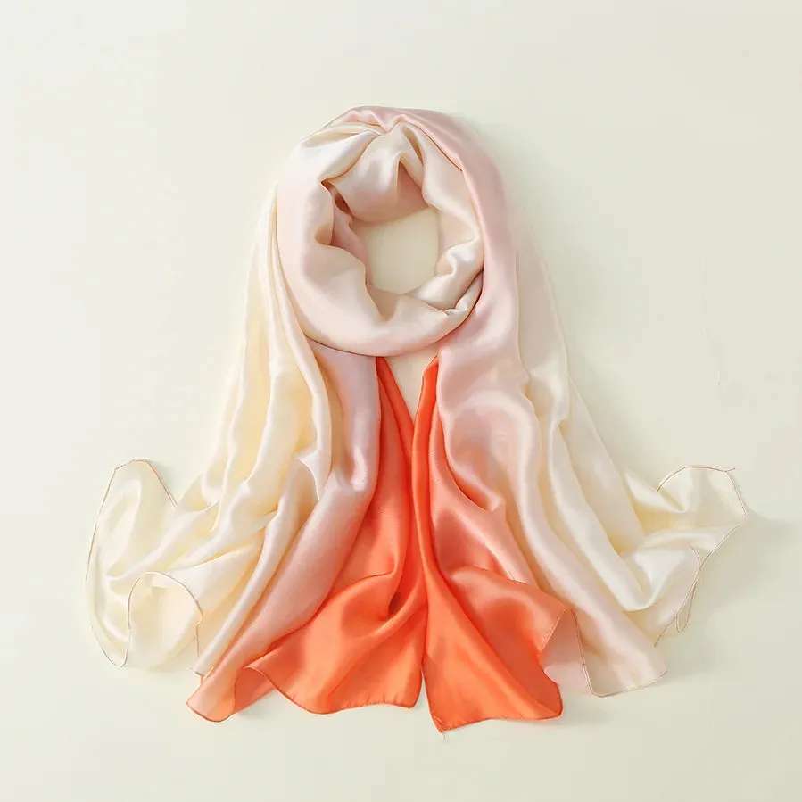 Luxury Brand Solid Color Gradient Silk Scarf Women Fashion Luxury Shawls and Wraps Beach Female Foulard Oversides Wholesale