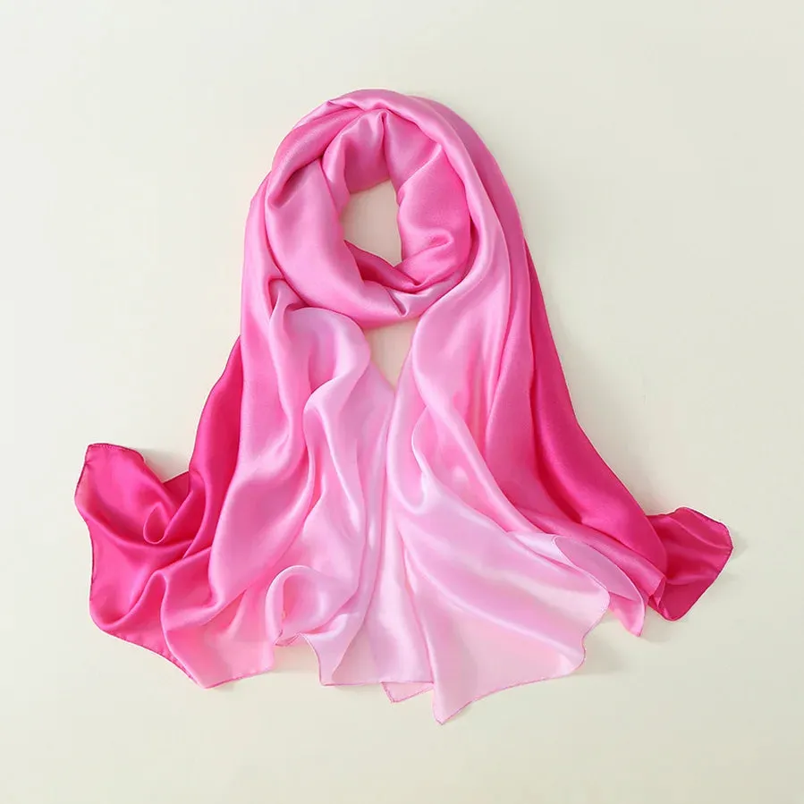 Luxury Brand Solid Color Gradient Silk Scarf Women Fashion Luxury Shawls and Wraps Beach Female Foulard Oversides Wholesale