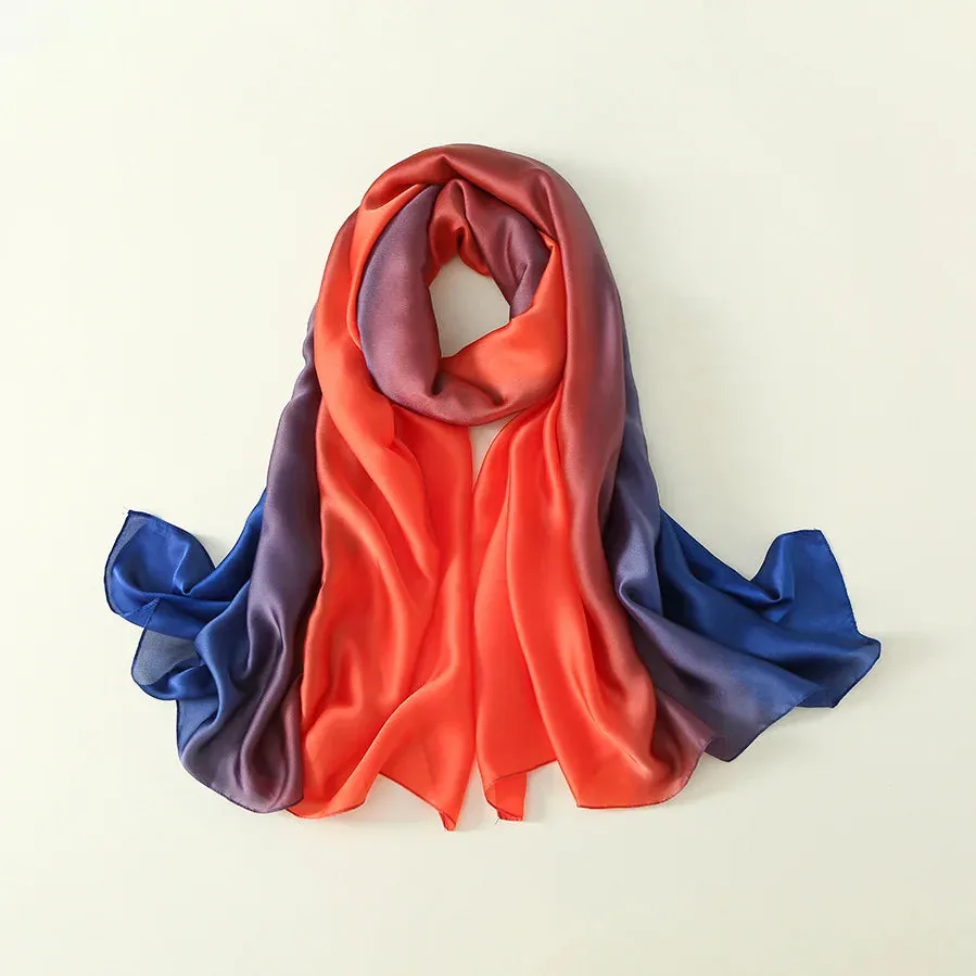 Luxury Brand Solid Color Gradient Silk Scarf Women Fashion Luxury Shawls and Wraps Beach Female Foulard Oversides Wholesale