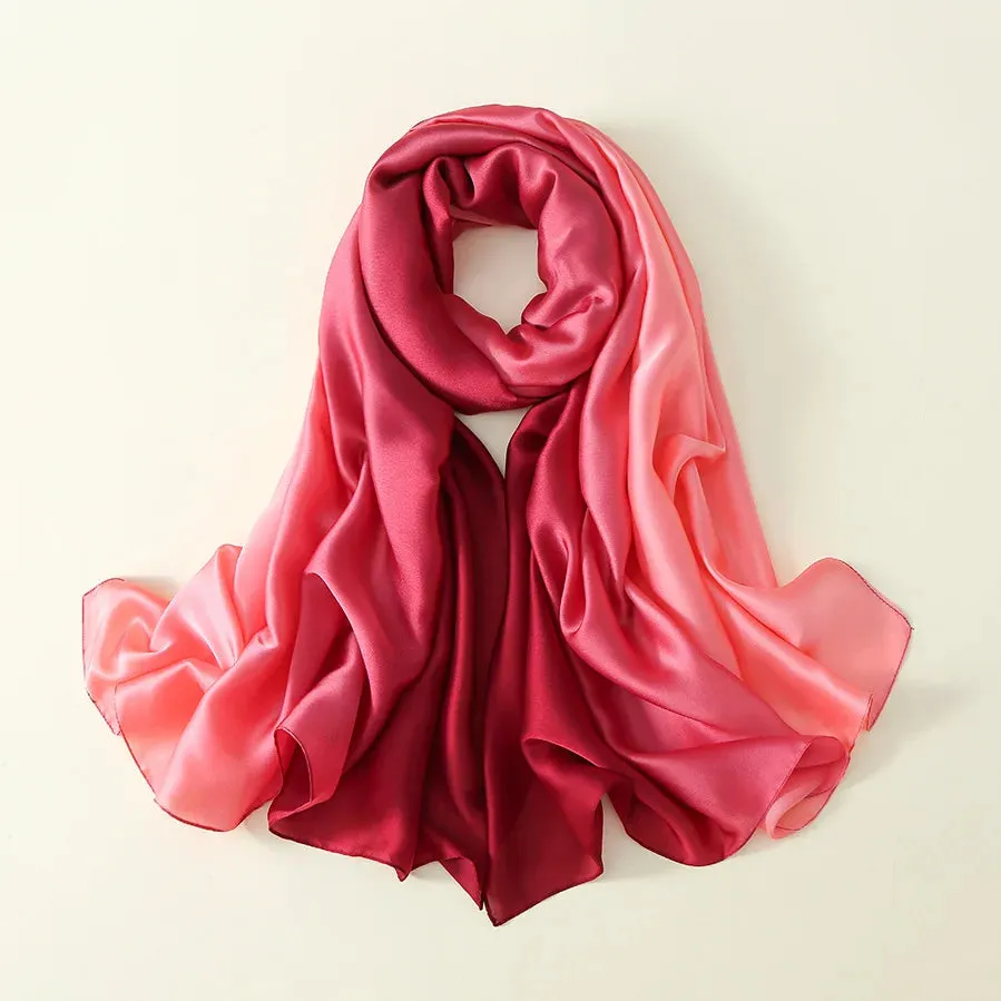 Luxury Brand Solid Color Gradient Silk Scarf Women Fashion Luxury Shawls and Wraps Beach Female Foulard Oversides Wholesale