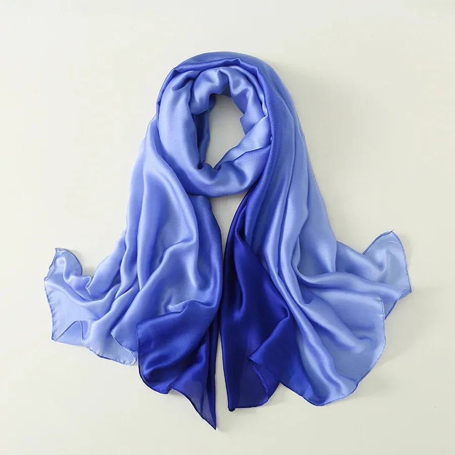 Luxury Brand Solid Color Gradient Silk Scarf Women Fashion Luxury Shawls and Wraps Beach Female Foulard Oversides Wholesale