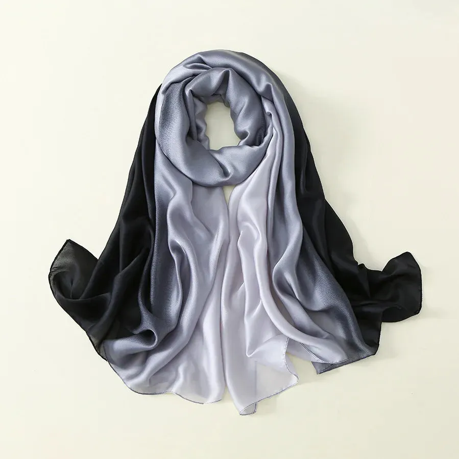 Luxury Brand Solid Color Gradient Silk Scarf Women Fashion Luxury Shawls and Wraps Beach Female Foulard Oversides Wholesale