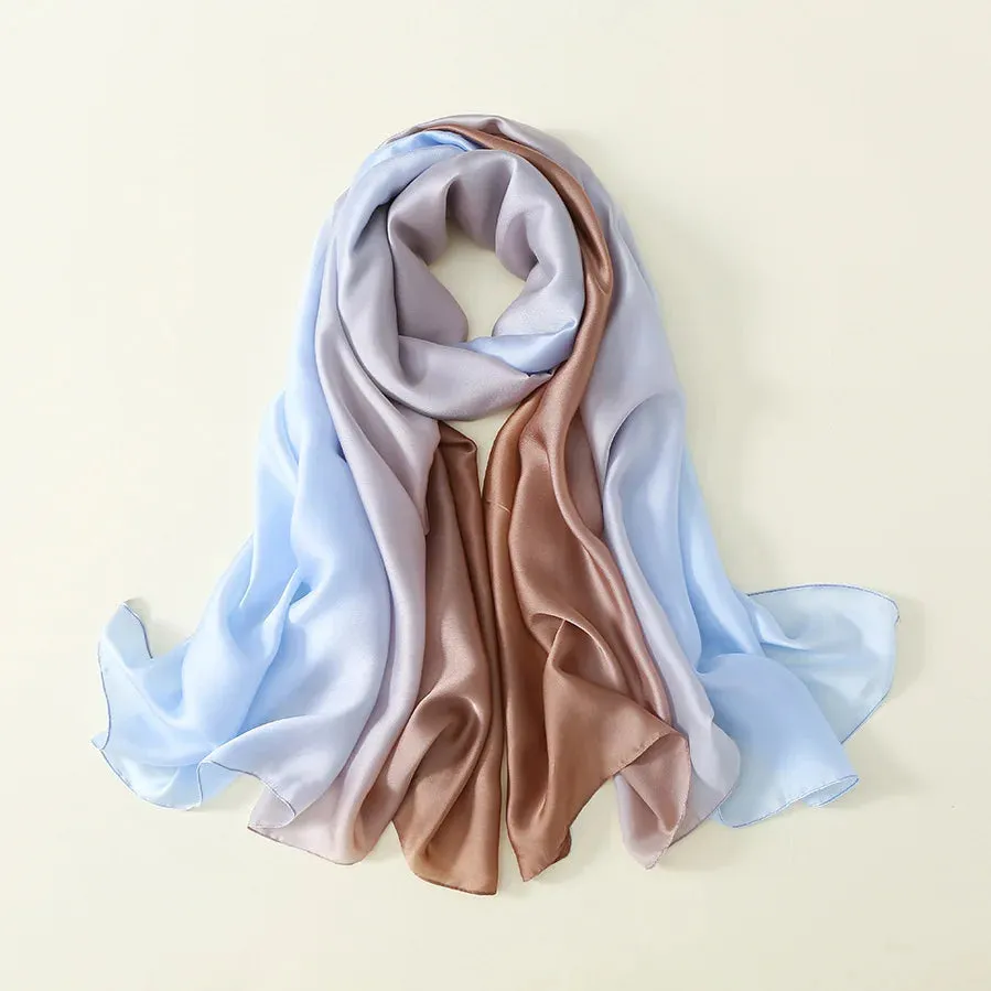 Luxury Brand Solid Color Gradient Silk Scarf Women Fashion Luxury Shawls and Wraps Beach Female Foulard Oversides Wholesale