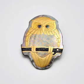 Maki-e Urushi Lacquer Brooch - Black Lip Oyster Pearl Shell / Owl -, Traditional Japanese Urushi Lacquer Jewelry