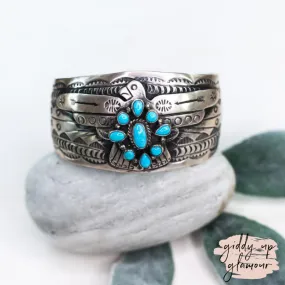 Marcella James | Navajo Handmade Sterling Silver Thunderbird Cuff Bracelet with Turquoise Cluster