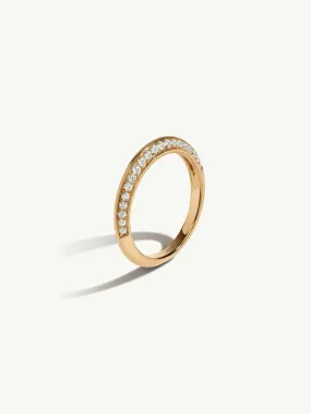 Marei Beveled Edge Pavé White Diamond Wedding Band In 18K Yellow Gold