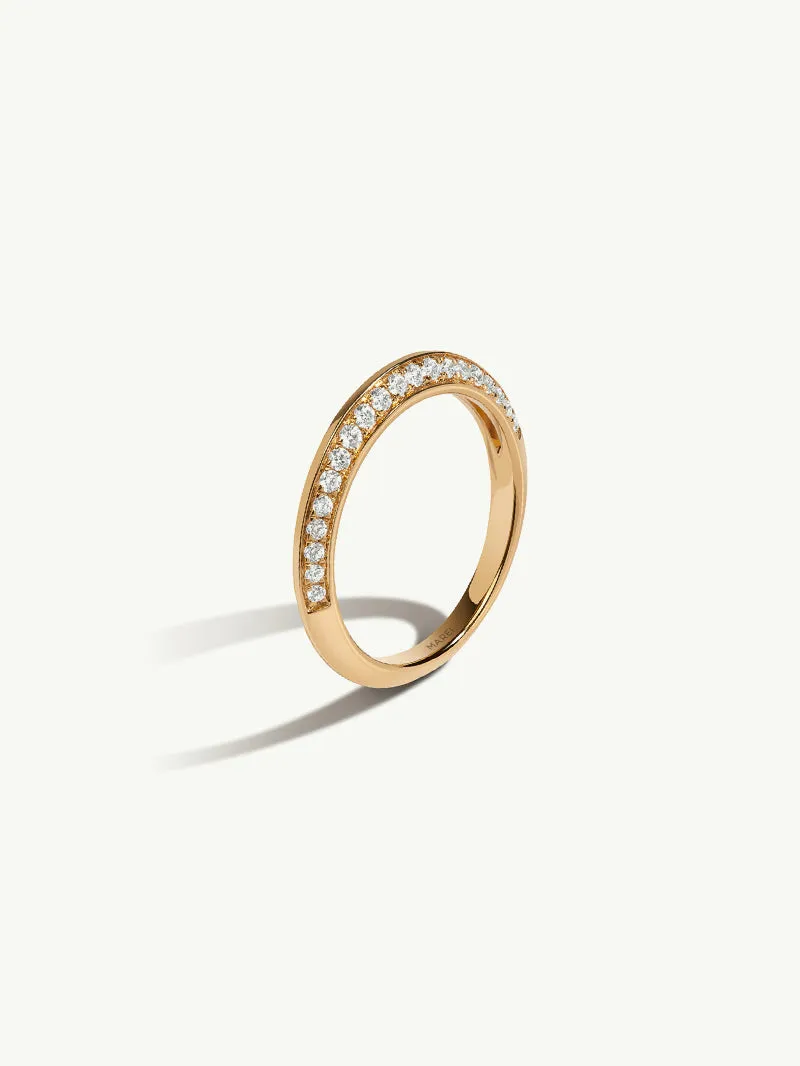 Marei Beveled Edge Pavé White Diamond Wedding Band In 18K Yellow Gold