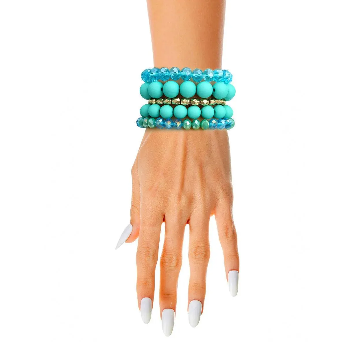 Matte Blue Ball and Faceted Stackable Bracelets