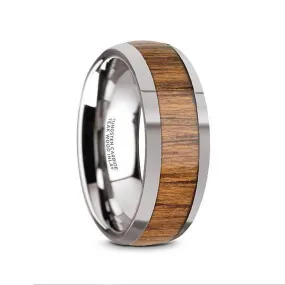 Men's Tungsten Carbide Wedding Band With Teak Wood Inlay High Polish Edges - 8 mm