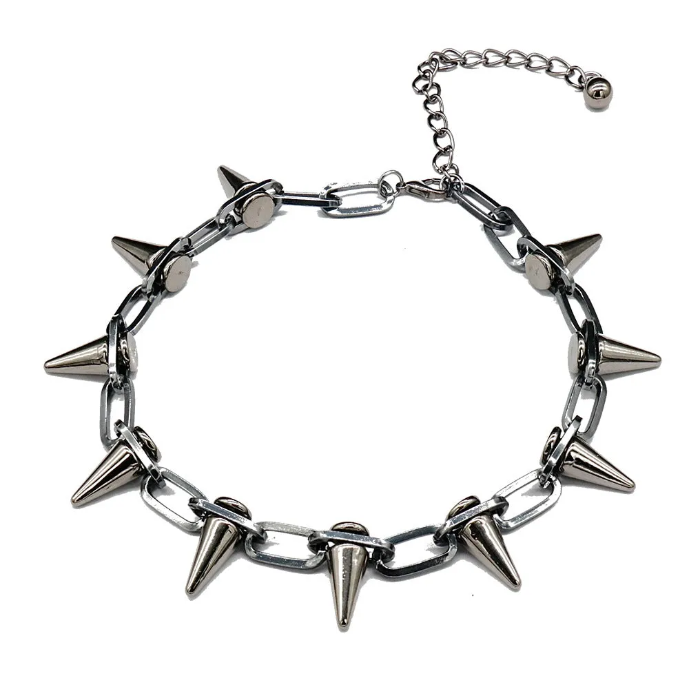 Metallic Spikes Silver Chain Punk Aesthetic Choker