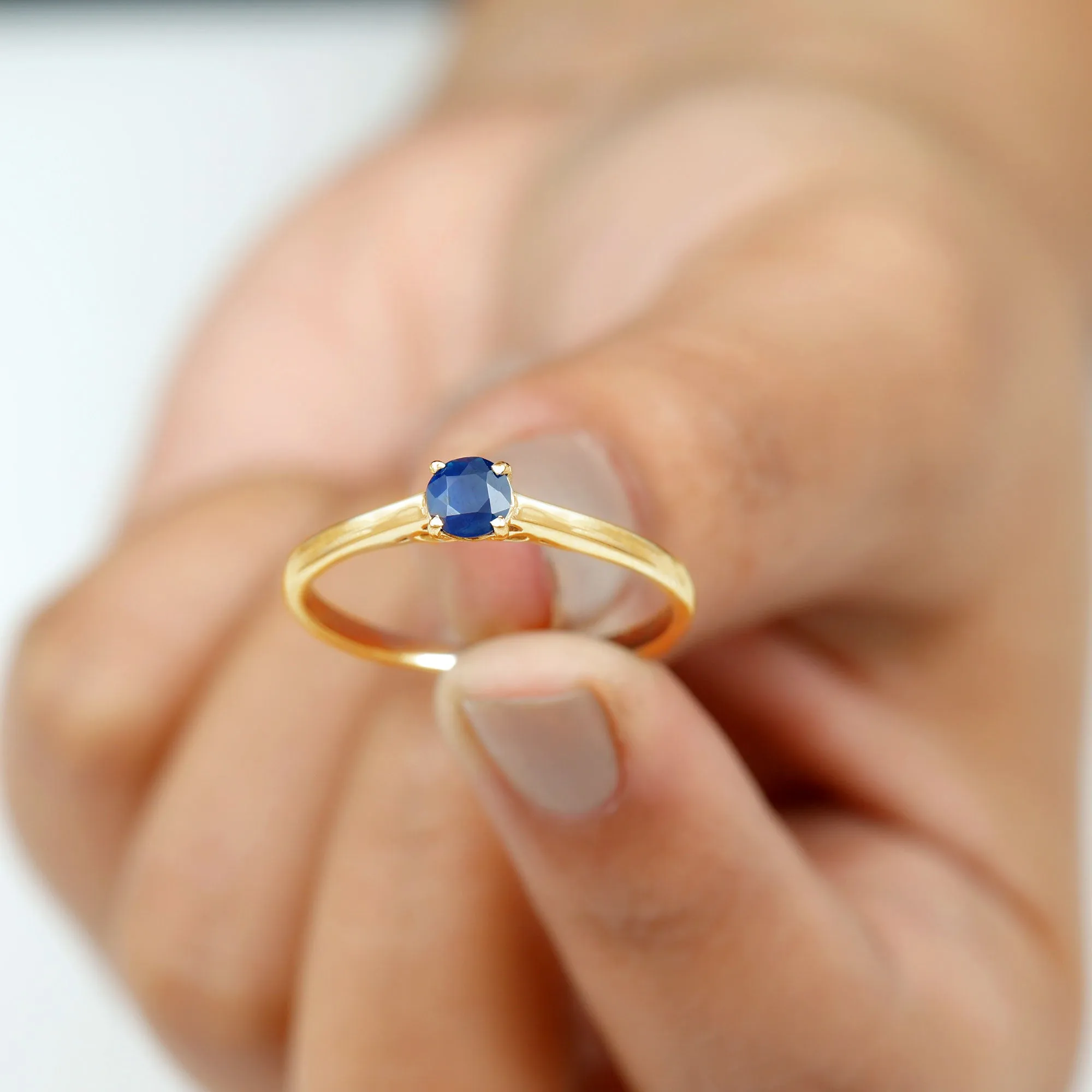 Natural Blue Sapphire Solitaire Ring in Basket Setting