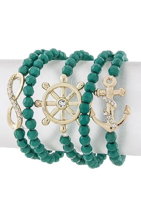 Nautical Beaded Turquoise Bracelet Stack