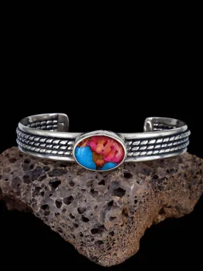 Navajo Compressed Spiny Oyster and Turquoise Sterling Silver Cuff Bracelet