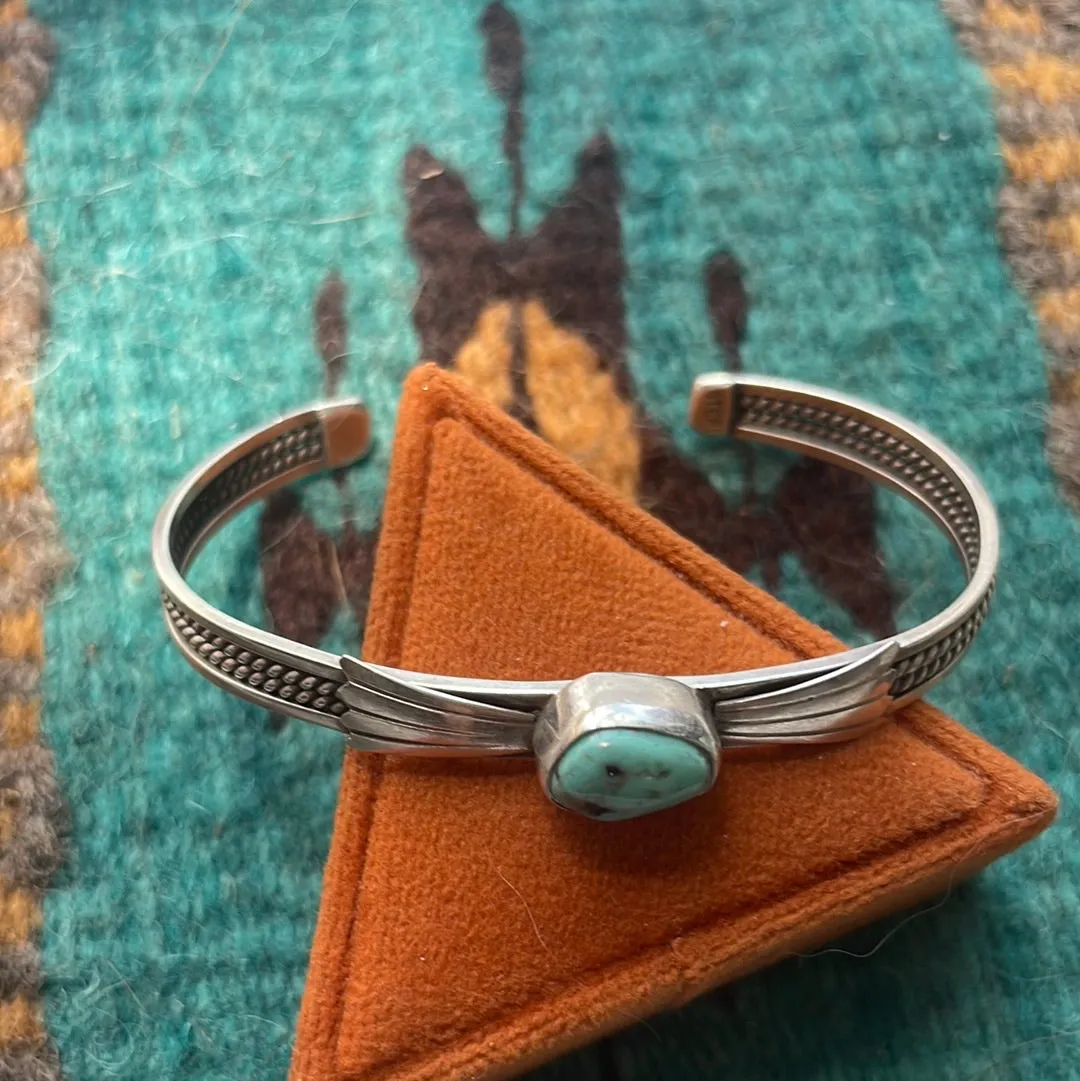 Navajo Turquoise And Sterling Silver Single Stone Adjustable Cuff Bracelet