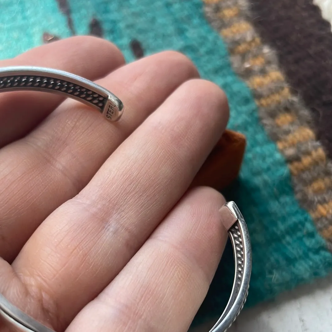 Navajo Turquoise And Sterling Silver Single Stone Adjustable Cuff Bracelet