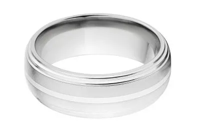 New 8mm Comfort Fit Titanium Ring with Sterling Silver Inlay, 8mm Titanium Wedding Band