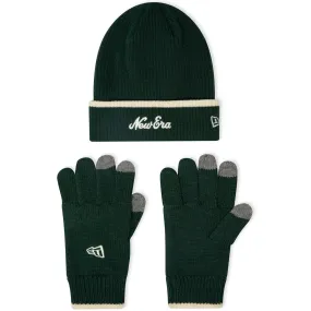 New Era Mens Script Bobble Hat Gloves Set - Dark Green