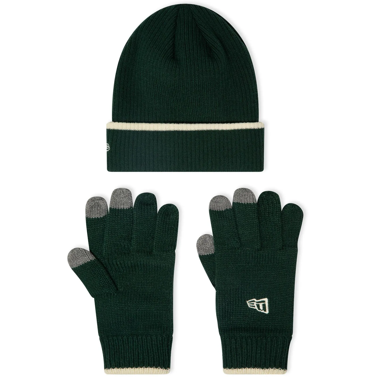 New Era Mens Script Bobble Hat Gloves Set - Dark Green