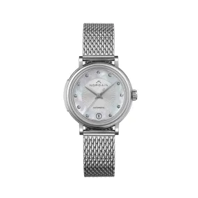 NORQAIN 34mm Freedom 60 Automatic Watch with Mother- Of- Pearl Diamond dial in Stainless Steel