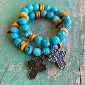 Orange Turquoise Bronze Four Way Bracelet