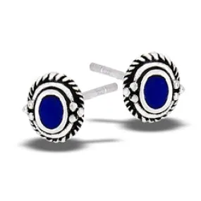 Oval Lapis Braided Granulation Silver Stud