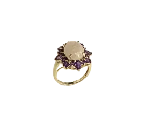 Oval Moonstone with Amethyst Halo Ring