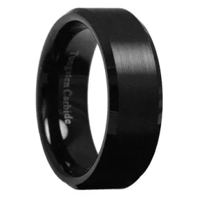 Paris Jewelry 8mm Tungsten Black Brushed Ring Wedding Band For Men & Women (Size 7 - 12)