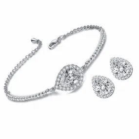 Perfect Pear Austrian Crystal Halo 1CT Stud Earrings and Matching 2CT Bracelet