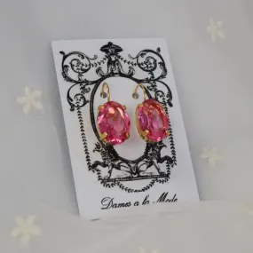 Pink Topaz Swarovski Crystal Earrings - Large Oval