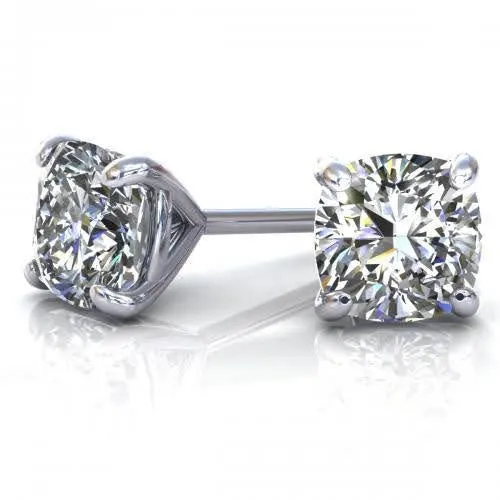 Rare 0.25CT Cushion Cut Diamond Stud Earrings in 14KT White Gold