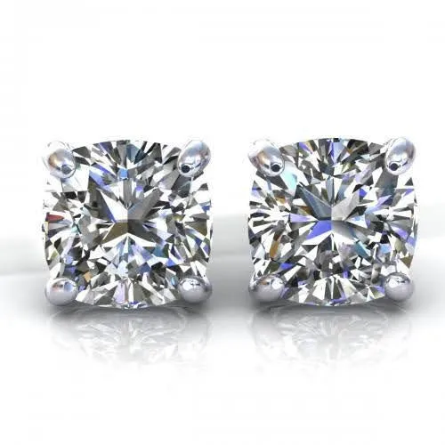 Rare 0.25CT Cushion Cut Diamond Stud Earrings in 14KT White Gold