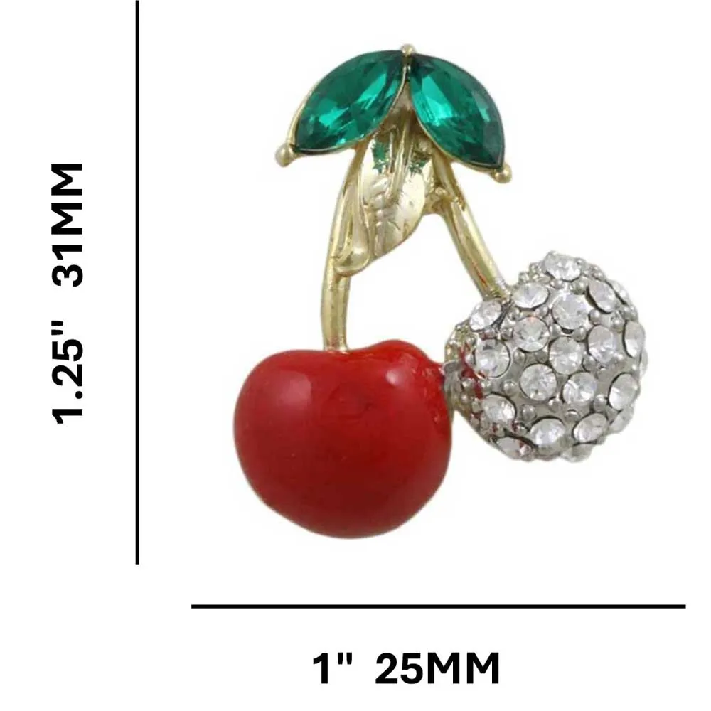 Red Enamel and Crystals Cherries Brooch Pin - PRF609C