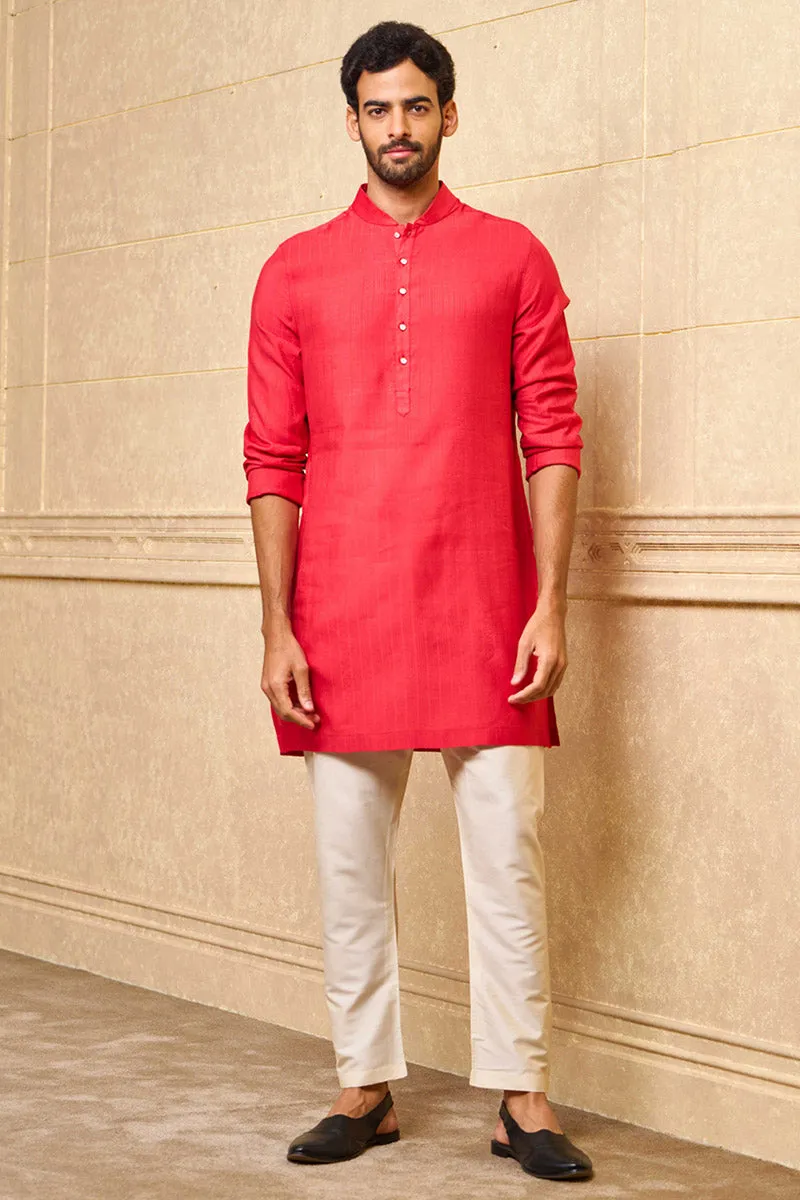 Red Kurta with Top Stitch Detailing