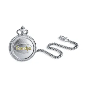 Retro Vintage Style Men's Skeleton Pocket Watch for Grandpa with Chain