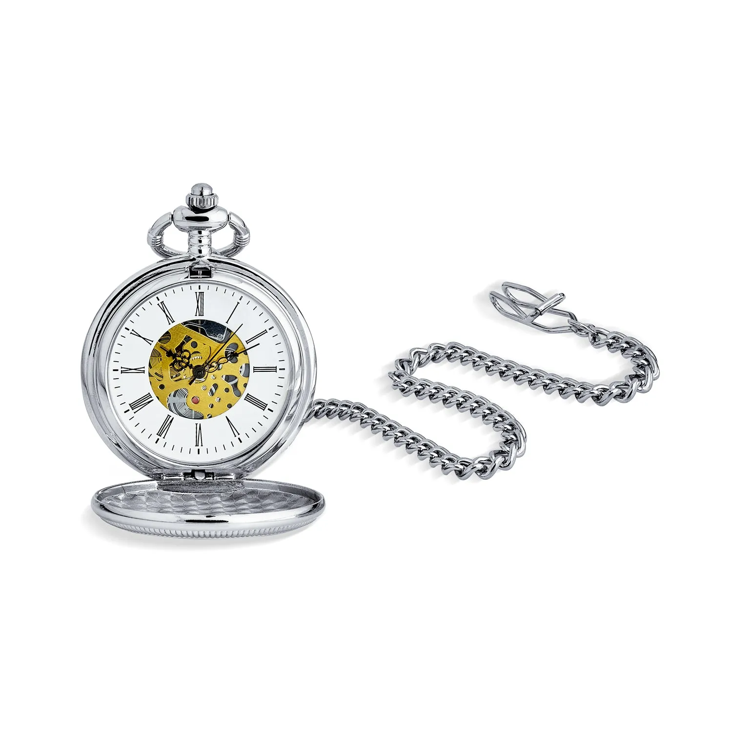 Retro Vintage Style Men's Skeleton Pocket Watch for Grandpa with Chain