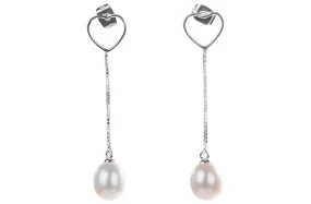 Rice Shape White Freshwater Pearl Dangle Drop Earrings with Sterling Silver 9mm