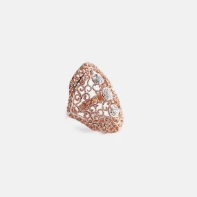 Rosy CZ Filigree Vintage Armor Ring