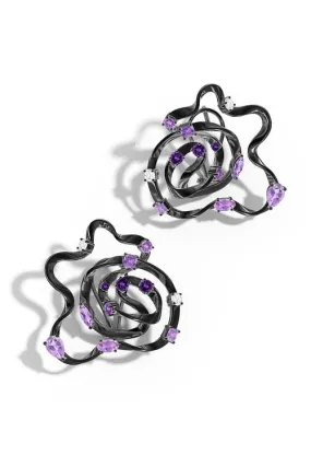 Sakura Midnight Silver Scattered Amethyst Ombre Large Stud Earrings