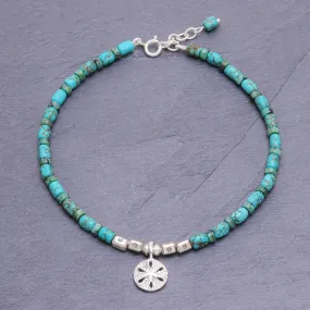 Sea to Sea Reconstituted Turquoise Beaded Sand Dollar Anklet