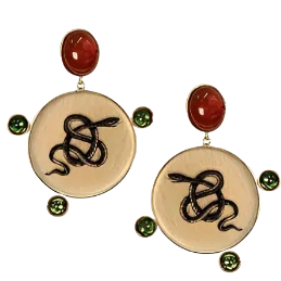 Serpent, Carnelian, & Tsavolite Earrings