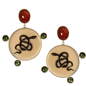 Serpent, Carnelian, & Tsavolite Earrings